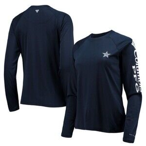 Women's Columbia Dallas Cowboys PFG Long Sleeve Crewneck Shirt Navy Medium